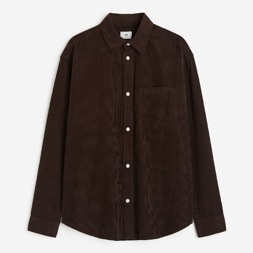 Рубашка H&M Relaxed Fit Corduroy, темно-коричневый