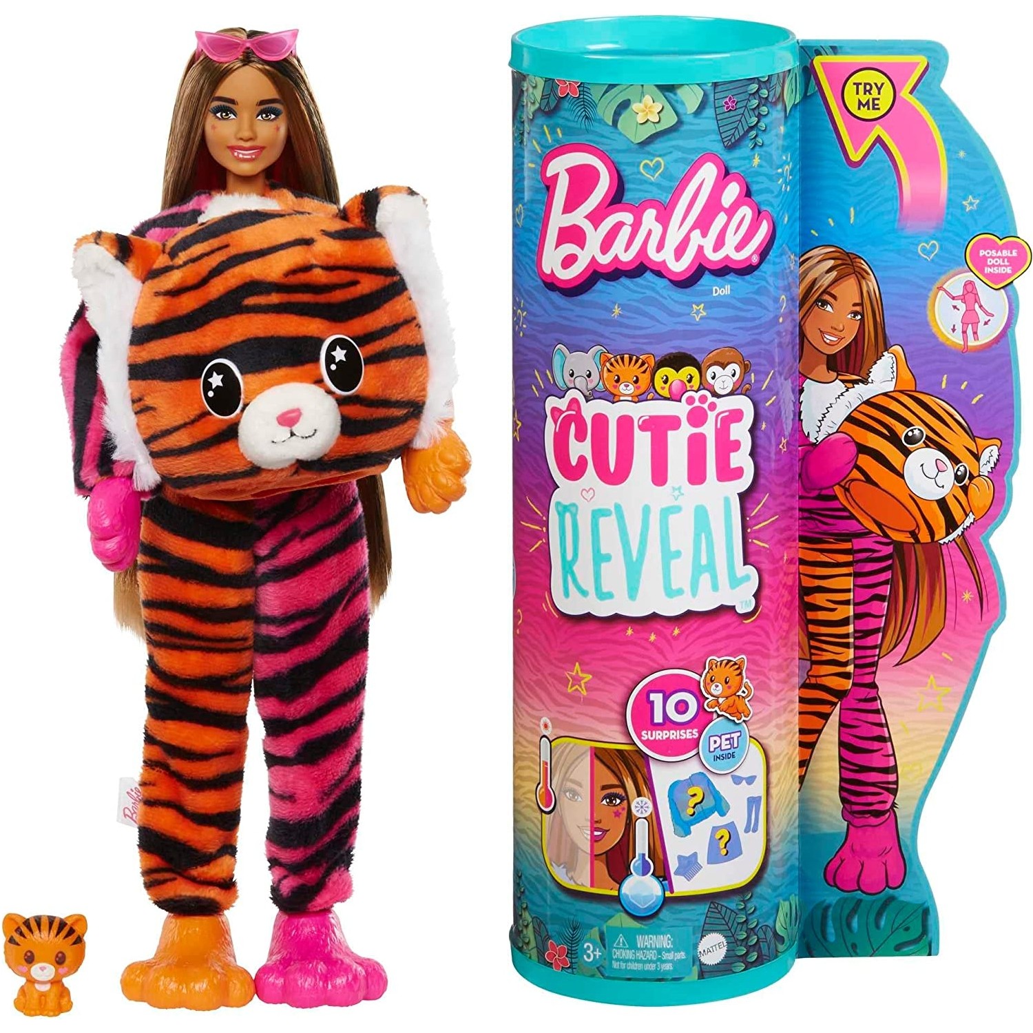 Кукла Barbie Cutie Reveal Dolls Кукла Barbie Tropical Jungle Series Tiger HKP97 HKP99 кукла барби barbie cutie reveal милашка с сюрпризами серия джунгли hkp98