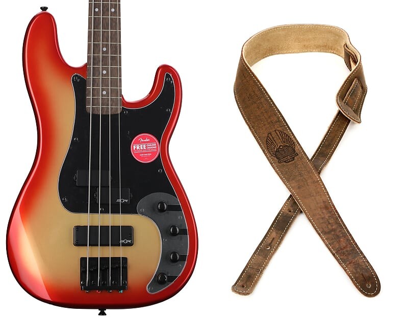 

Squier Contemporary Active Precision Bass PH - комплект Sunset Metallic с ремешком Fender Road Worn - коричневый Squier + Fender 0370481570=1 0990660050=1