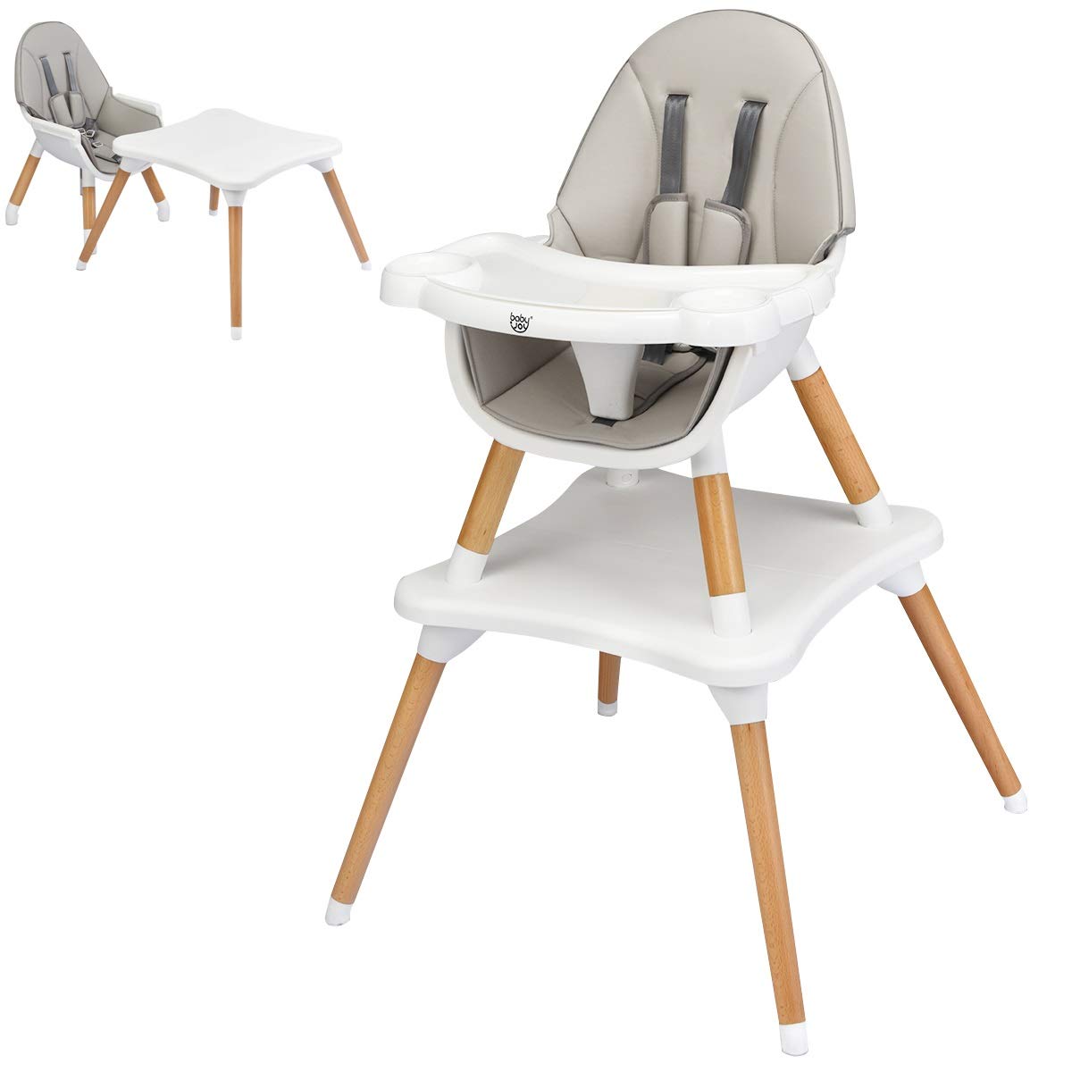 Детский стульчик-трансформер для кормления 5 в 1 Baby Joy, серый/белый детский стульчик трансформер для кормления baby joy бежевый