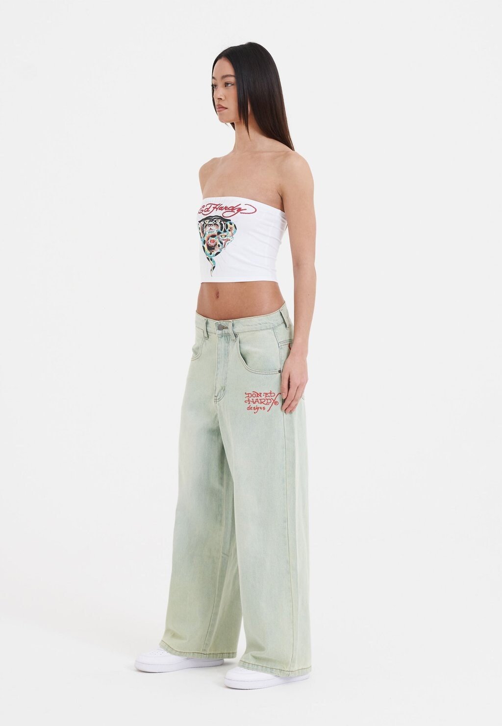

Топ Panther Prey Bandeau Crop Ed Hardy, белый