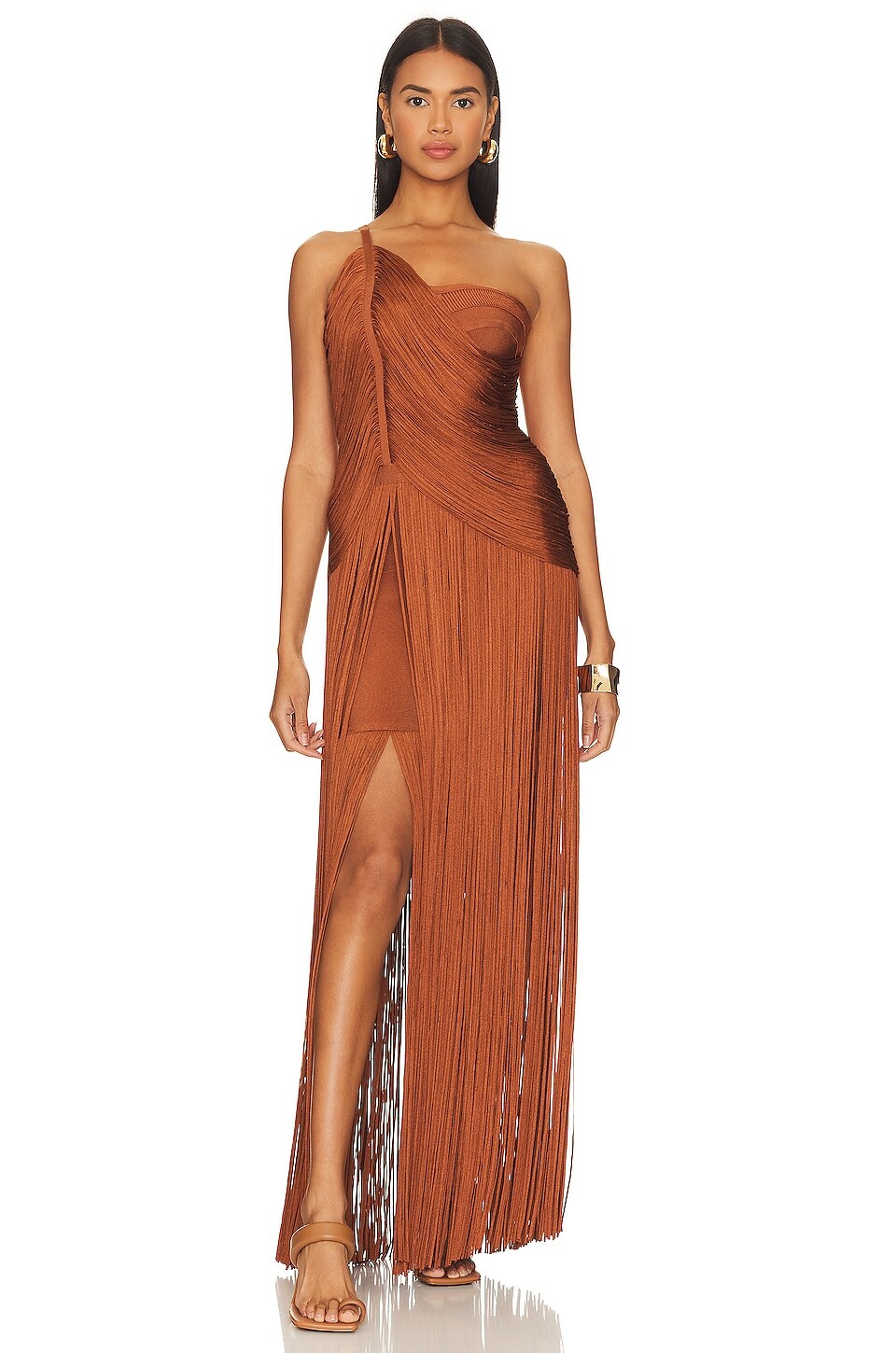

Платье Herve Leger Draped Fringe One Shoulder Gown, цвет Ginger