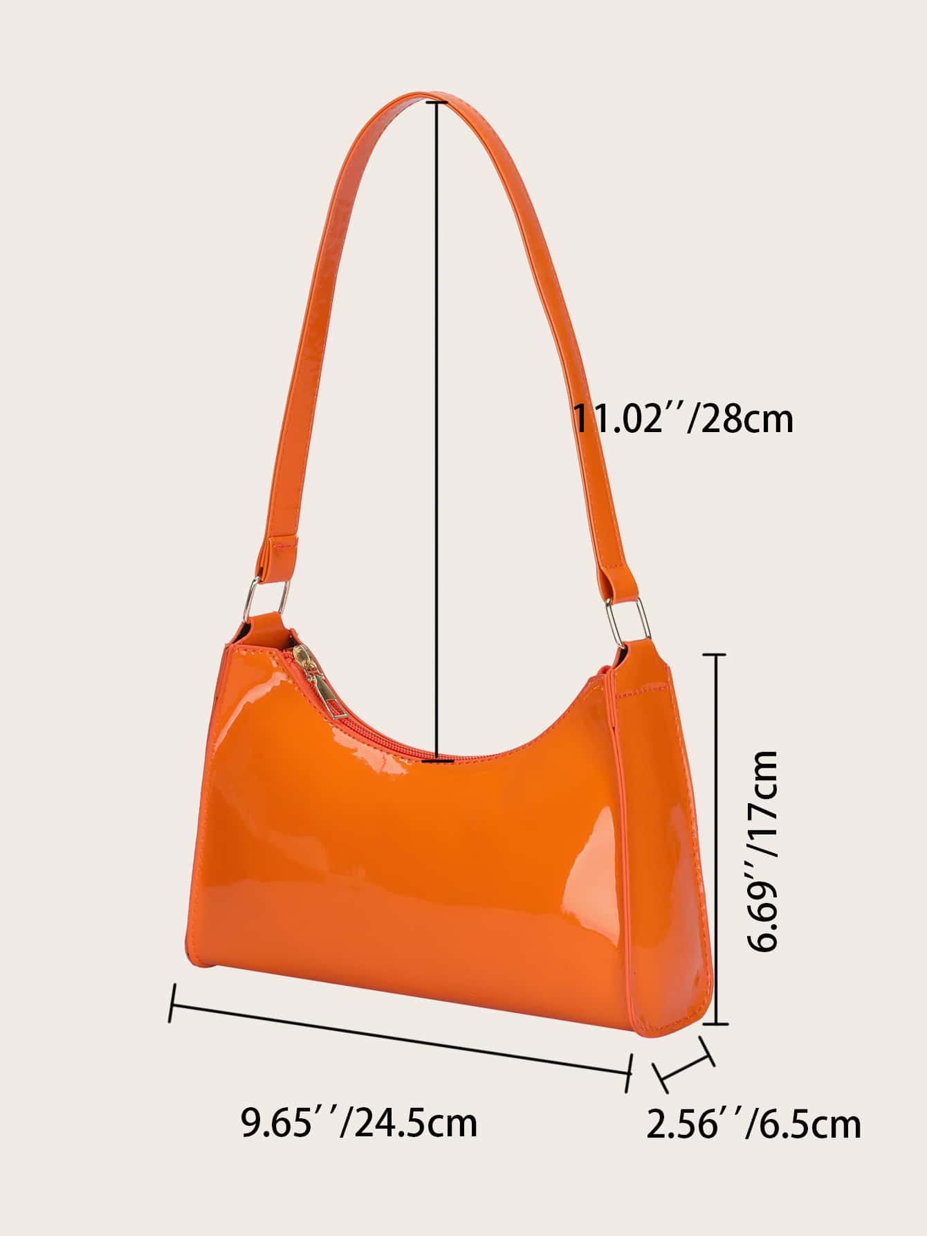 Минималистичная сумка-багет из искусственной лакированной кожи, апельсин