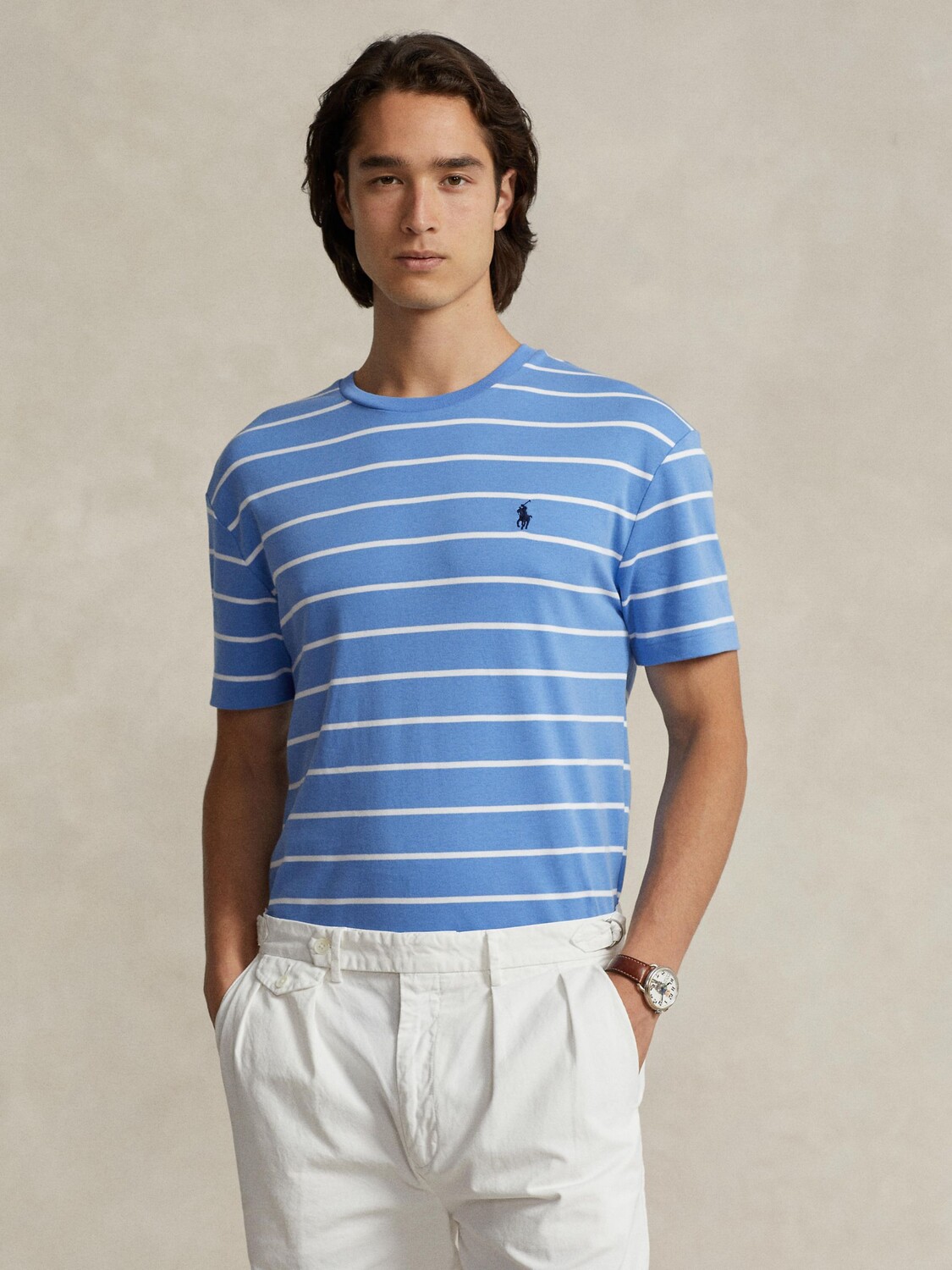 

Хлопковая полосатая футболка-поло Ralph Lauren, лето синий белый