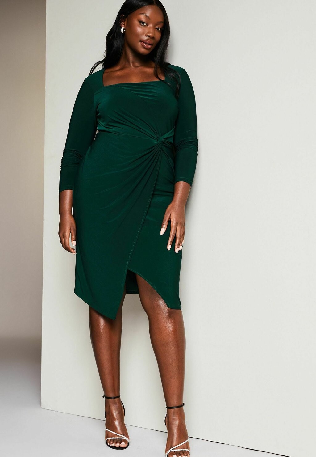 

Платье из джерси LONG SLEEVE RUCHED KNOT WITH SPLIT Lipsy, зеленый