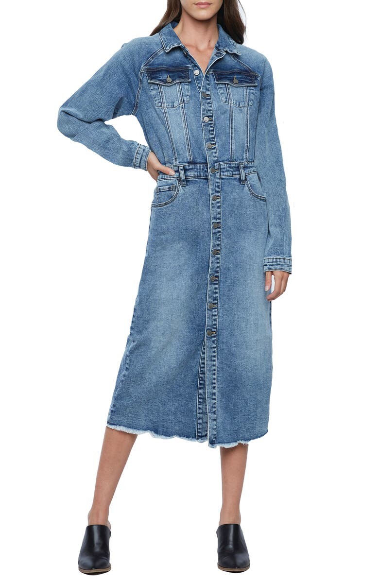 

Джинсовое платье-рубашка с длинными рукавами реглан WASH LAB DENIM