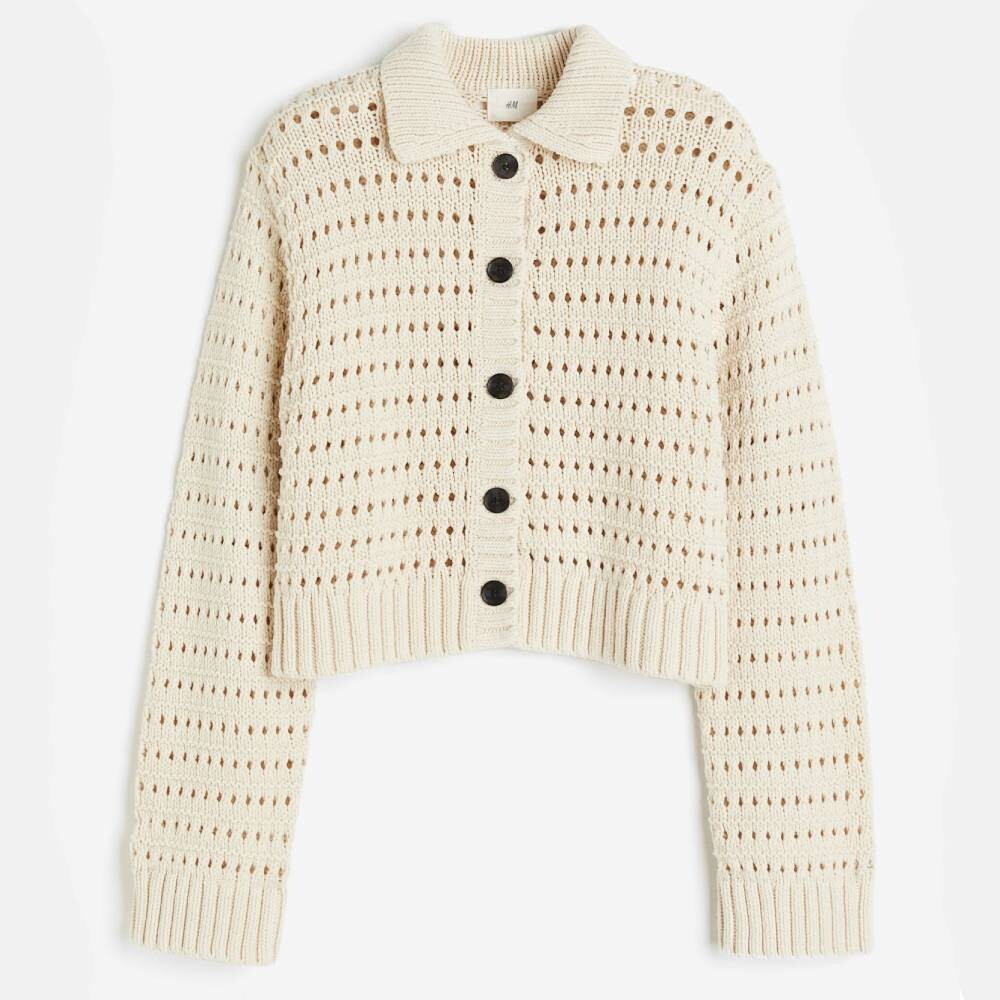 

Кардиган H&M Hole-knit with Collar, светло-бежевый