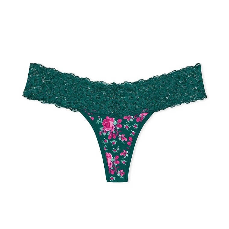 

Трусики-стринги Victoria's Secret The Lacie Lace-Waist Cotton, темно-зеленый