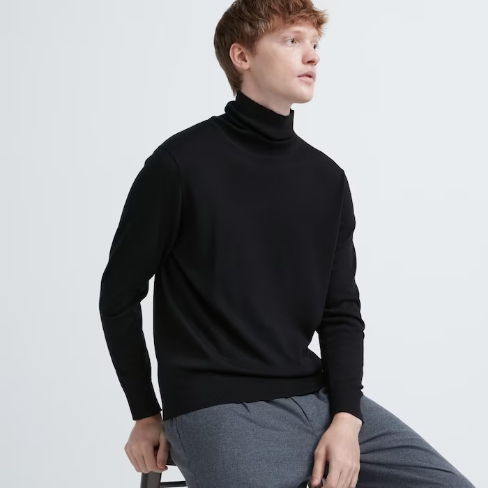 Джемпер Uniqlo Extra Fine Merino, черный джемпер uniqlo extra fine merino коричневый