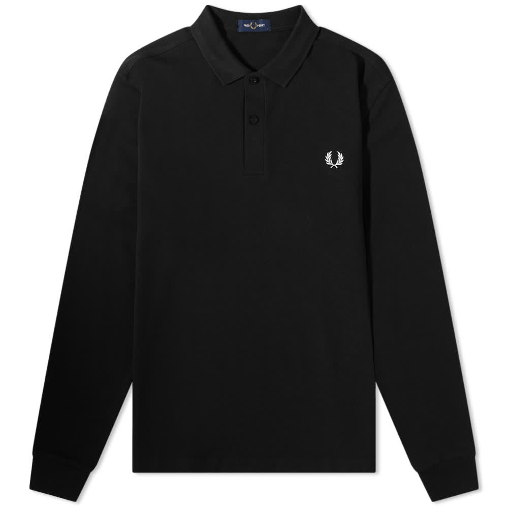 Футболка-поло Fred Perry Authentic Long Sleeve Plain, черный (Размер М) оранжевая футболка поло the fred perry fred perry