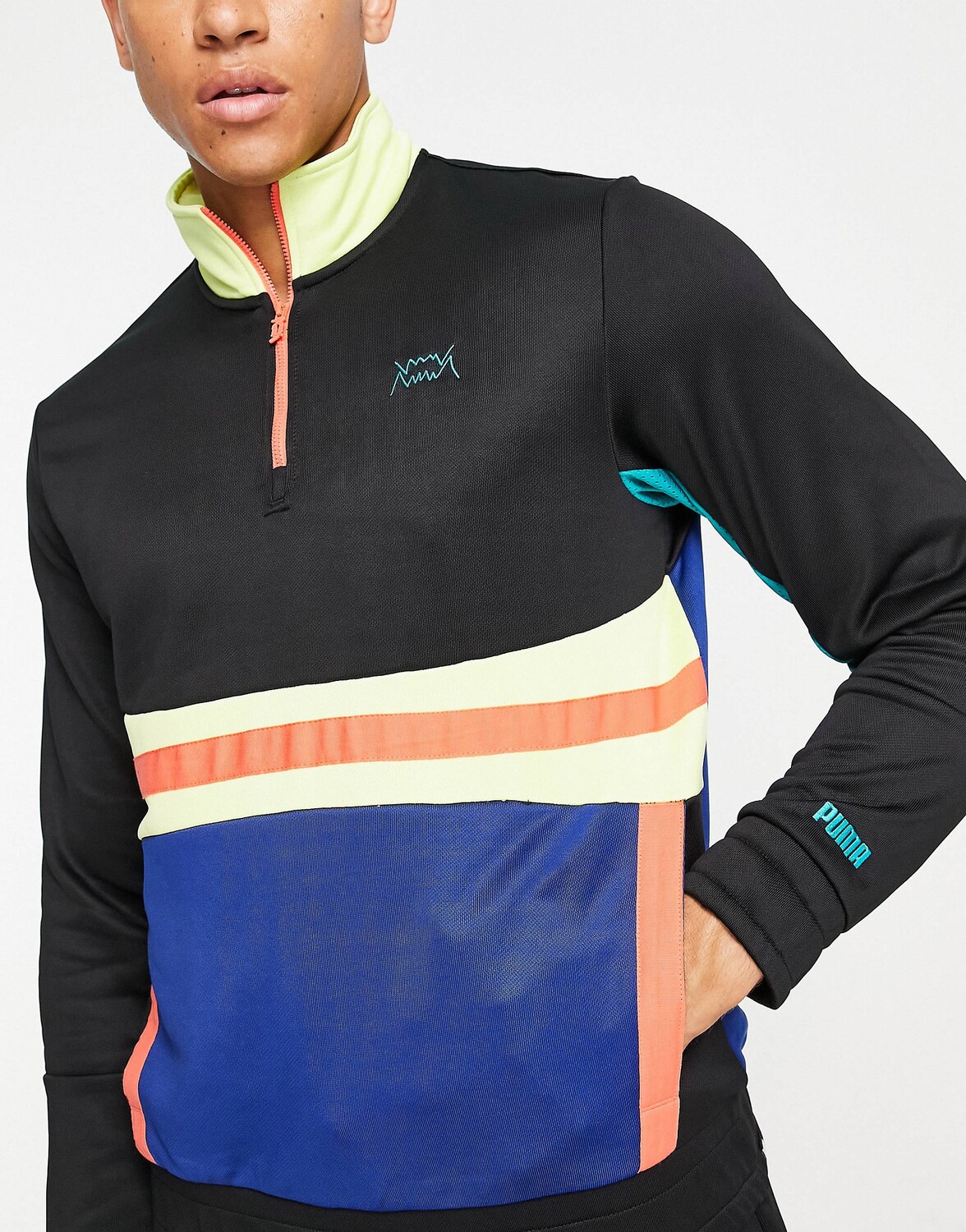 

Баскетбольный пуловер Puma с молнией 1/4 в черно-желтом цвете
