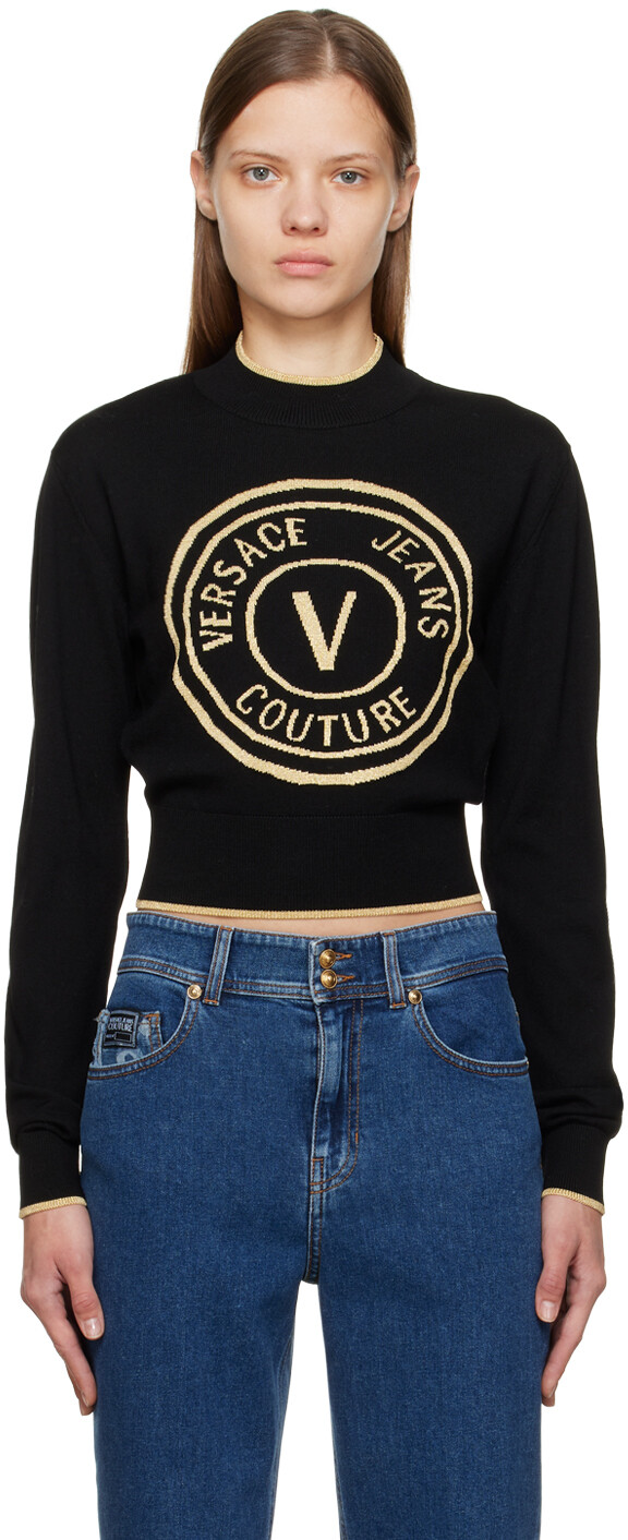 

Черный свитер с V-образной эмблемой Versace Jeans Couture