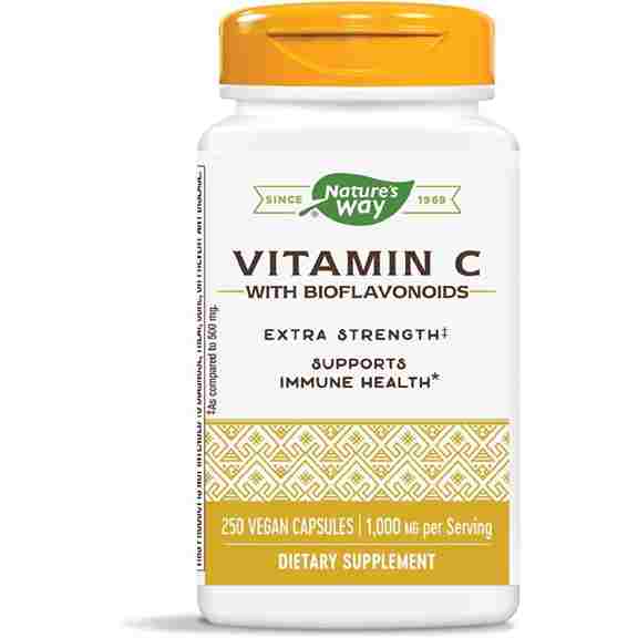 Витамин C Nature's Way с биофлавоноидами повышенная сила действия 1000 мг, 250 веганских капсул витамин c с биофлавоноидами solaray 1000 мг 250 капсул