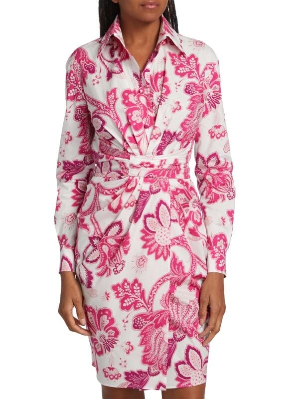 

Присборенное платье-рубашка с цветочным принтом Etro Pink