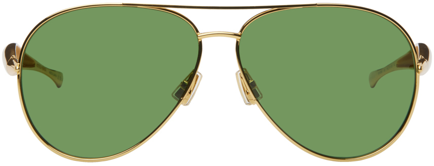 Золотисто-зеленые солнцезащитные очки-авиаторы Sardines Bottega Veneta, цвет Gold/Green