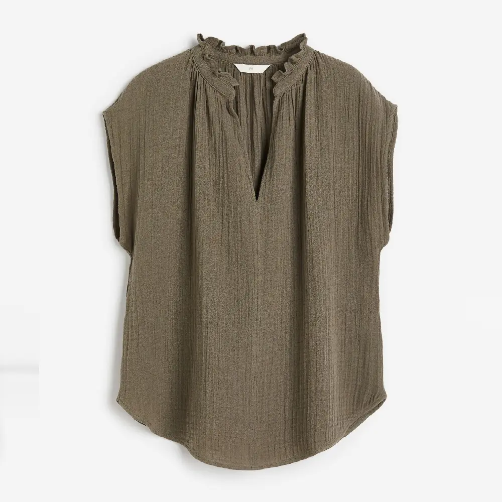 

Блузка H&M Ruffle-trimmed Cotton, хаки