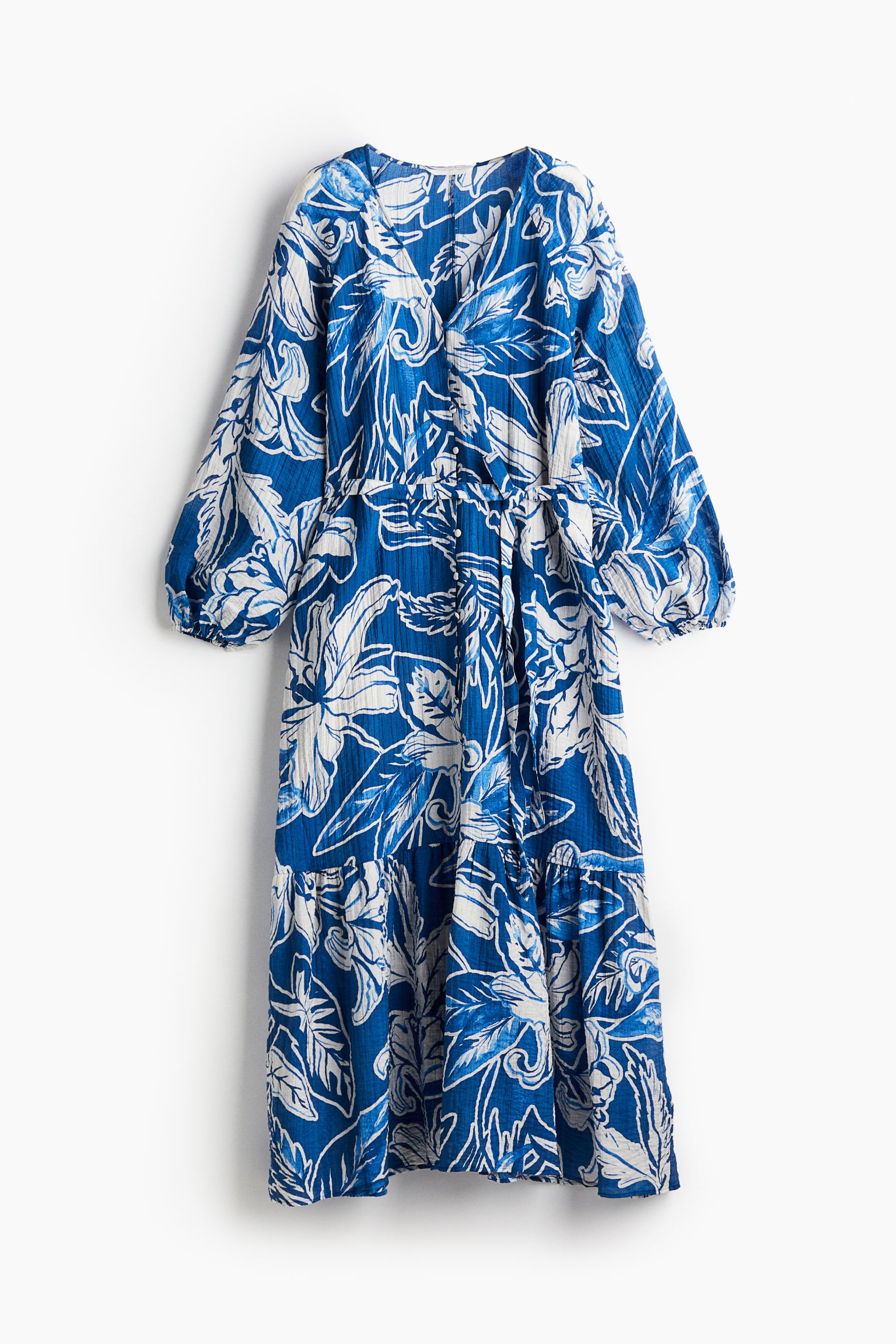 Платье H&M Tie-belt Crêpe Floral, синий платье длинное v образный вырез длинные рукава 46 серебристый
