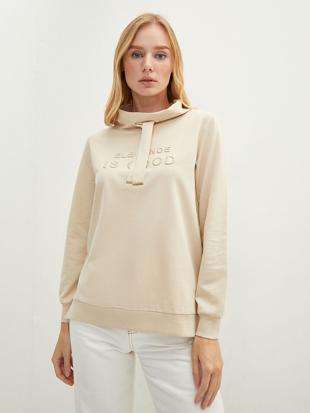 

Женская толстовка с длинным рукавом и вышивкой Flowy Collar LCWAIKIKI Classic