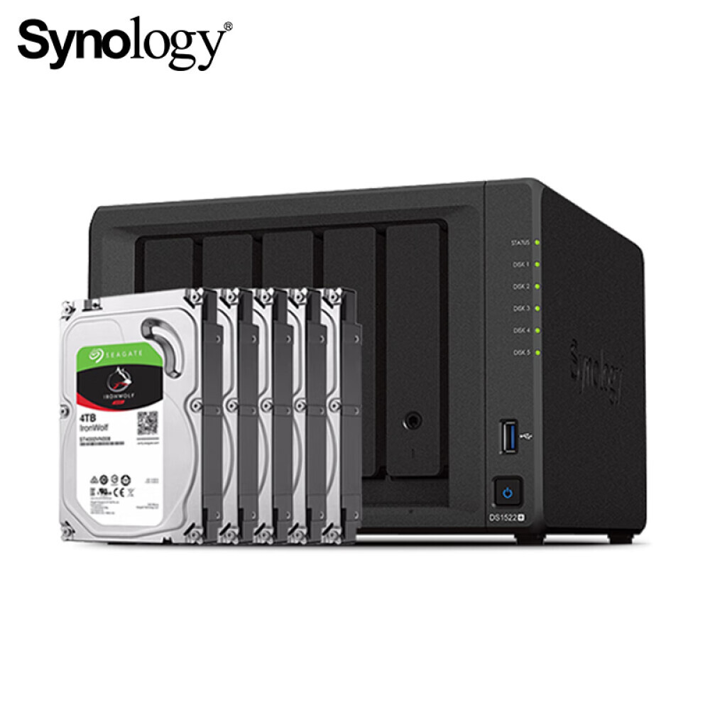 

Сетевое хранилище Synology DS1522+ 5-дисковое с 5 жесткими дисками Seagate IronWolf ST4000VN006 емкостью 4 ТБ