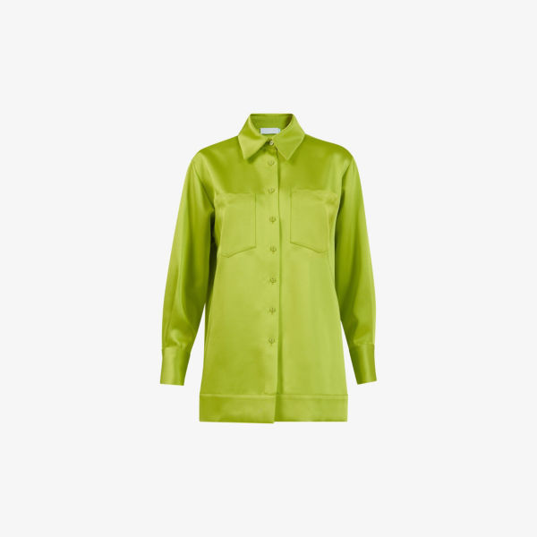 цена Тканая рубашка свободного кроя с накладными карманами Leem, зеленый