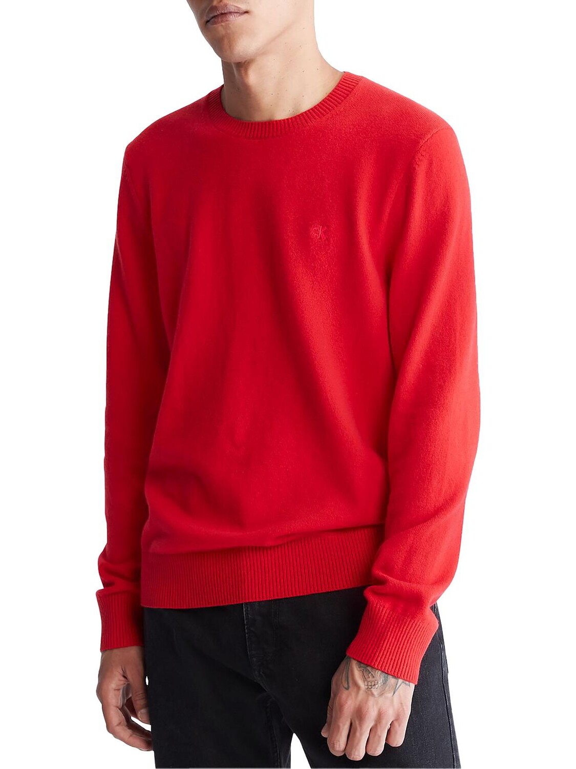 

Мужской свитер из смесовой шерсти с круглым вырезом Calvin Klein, цвет Salsa