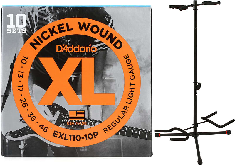 

D'Addario EXL110 XL Струны для электрогитары с никелевой обмоткой - .010-.046 Regular Light (10 шт.) Комплект с каркасами Gator GFW-GTR-2000 Двойная подставка для гитары