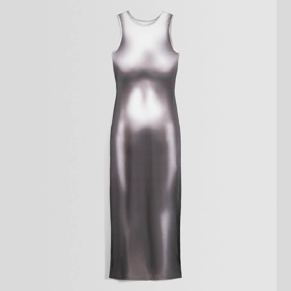 

Платье Bershka Sleeveless Printed Long, серебристый