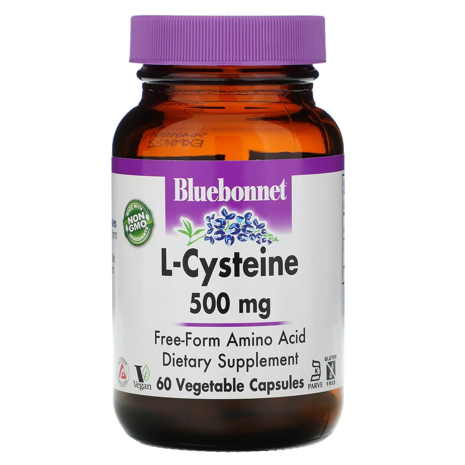 L-цистеин 500 мг Bluebonnet Nutrition, 60 капсул аминокислота l пролин 500мг swanson 100 капсул для суставов связок кожи волос ногтей для мужчин и женщин