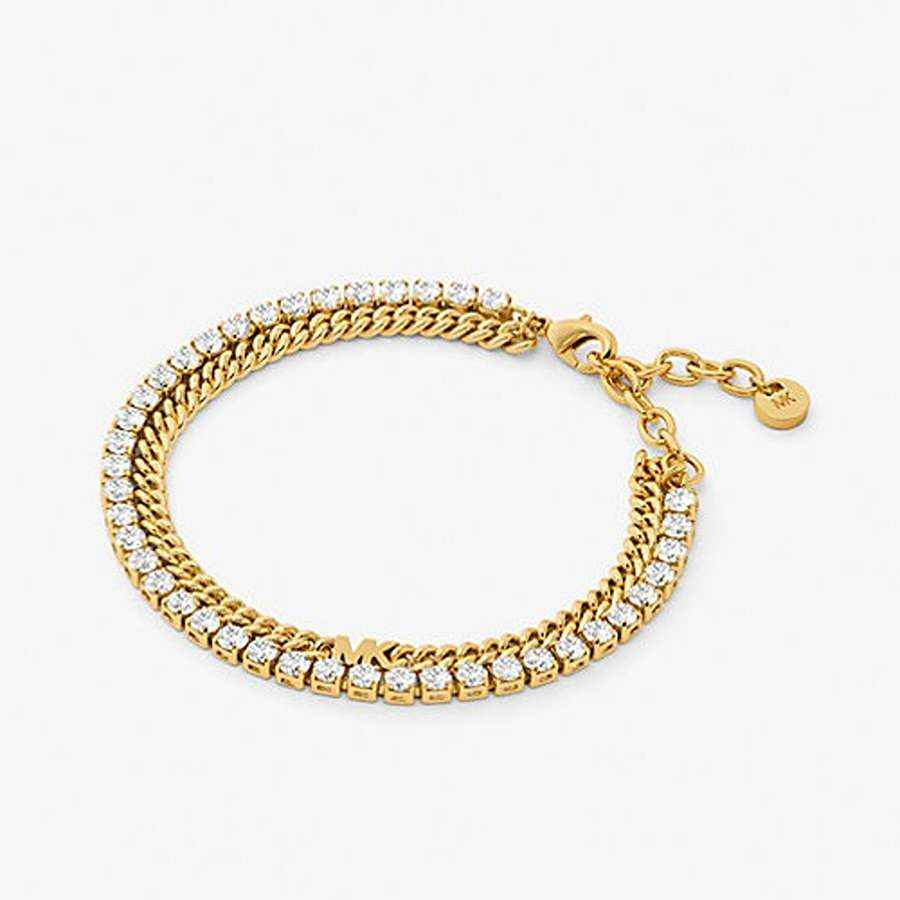 Браслет Michael Kors Metal-Plated Brass Double Chain Tennis, золото alexander mcqueen золотистый браслет с жемчужинами chain pearl bracelet
