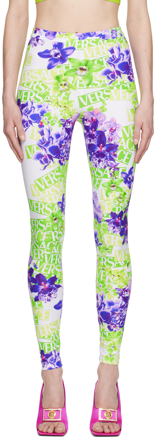 

Зеленые леггинсы с цветочным принтом Versace