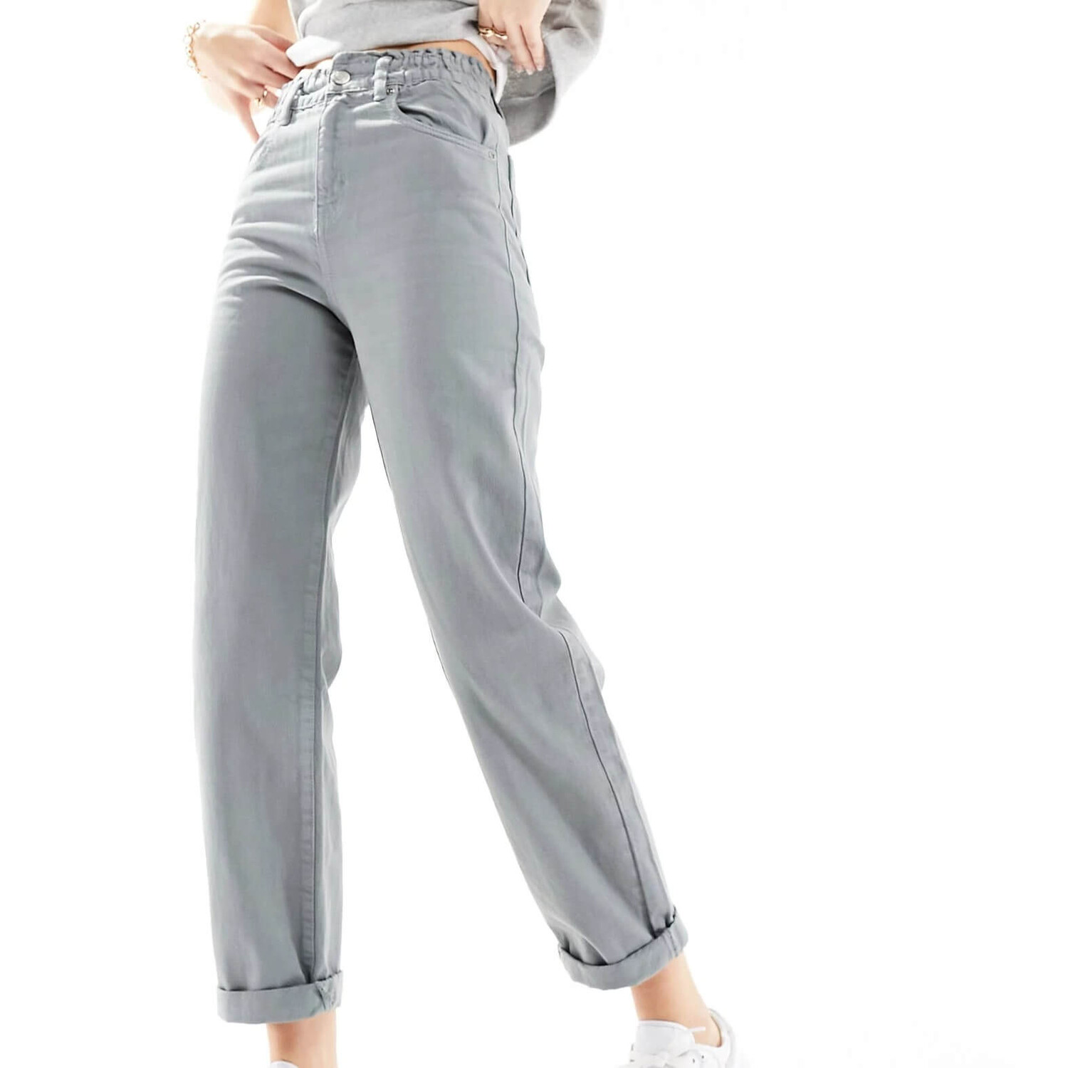 

Джинсы Pull&bear Paperbag Waist Mom, серый