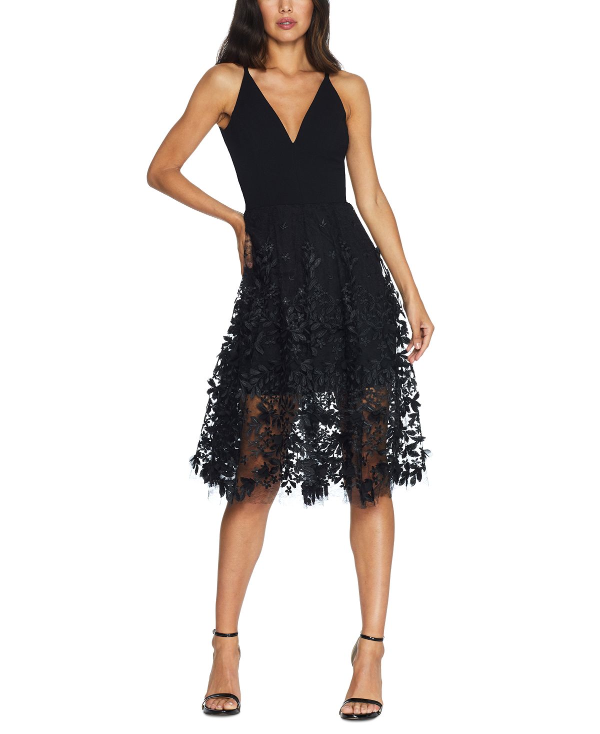 Платье darleen с глубоким v-образным вырезом и цветочной аппликацией Dress the Population, черный