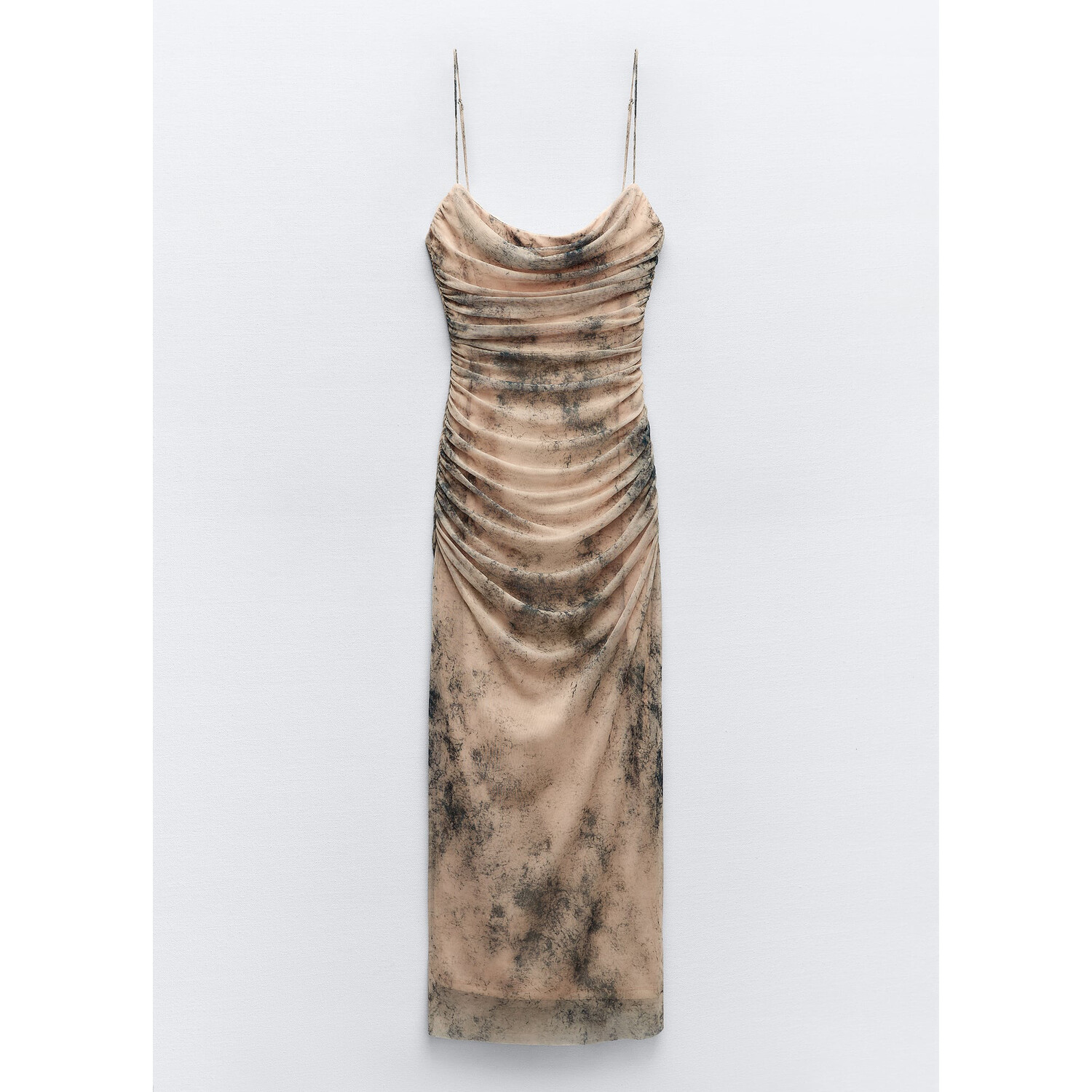 

Платье миди Zara Printed Tulle, песочный