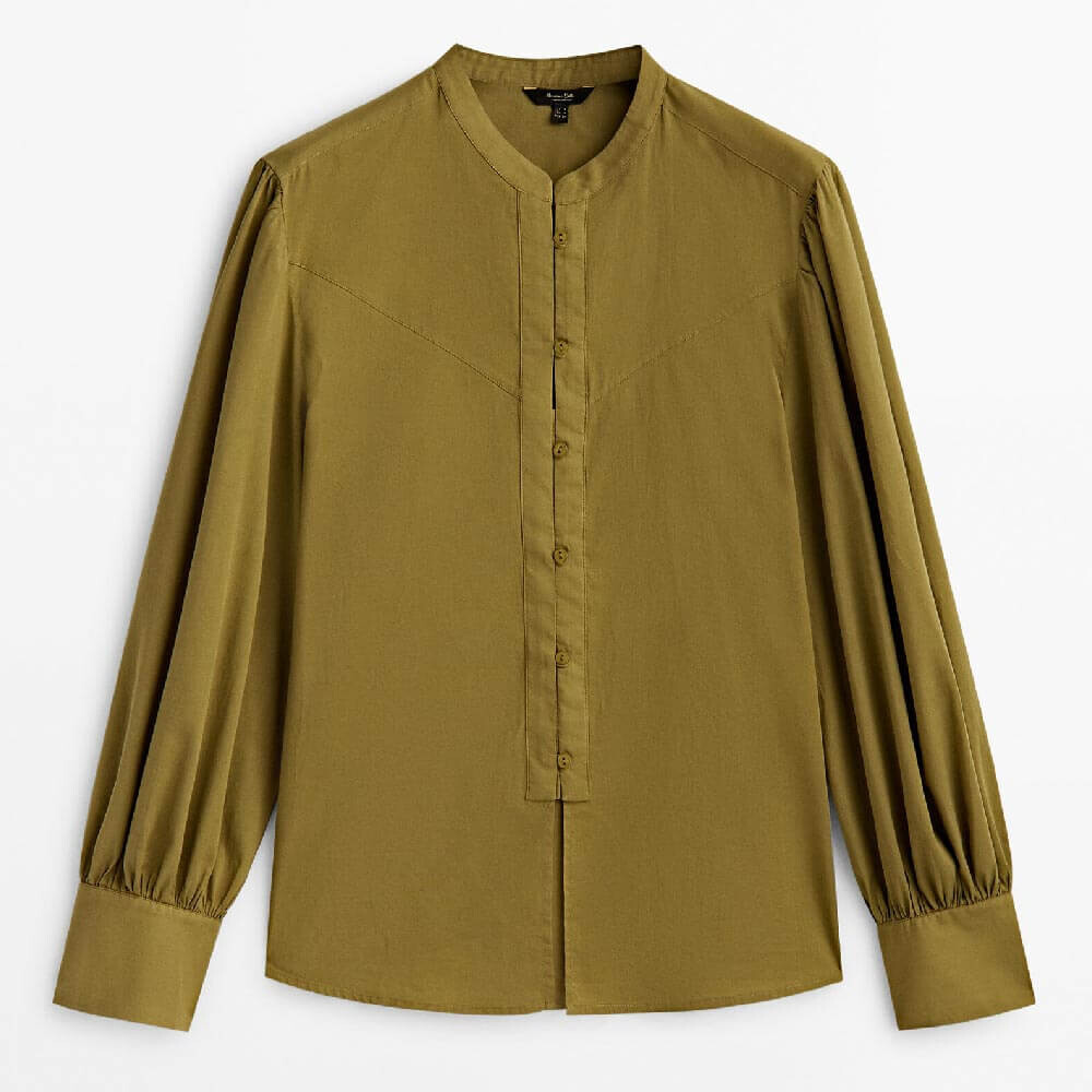 

Рубашка Massimo Dutti Wash Cotton With A Stand-up Collar, коричневый
