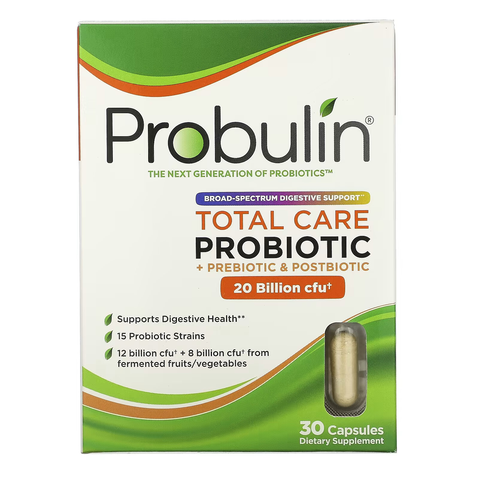 Probulin, Total Care, пробиотик, 20 млрд КОЕ, 30 капсул culturelle пробиотик максимальной эффективности 20 млрд кое 30 вегетарианских капсул