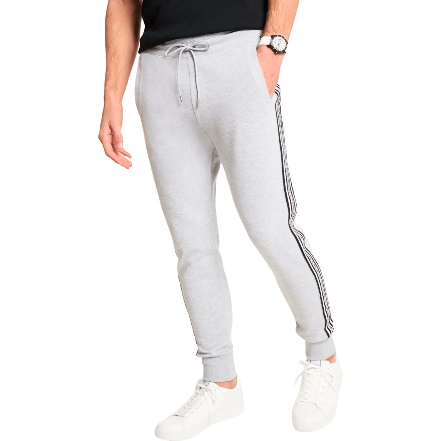 

Брюки Michael Kors Logo Tape Cotton Blend, светло-серый