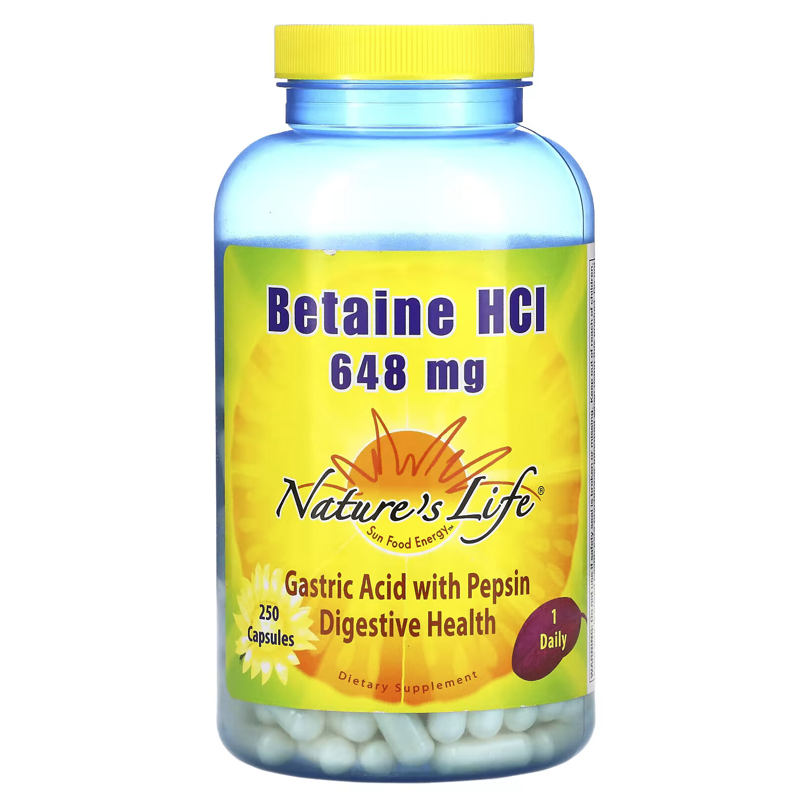 Nature's Life, Бетаина гидрохлорид, 648 мг, 250 капсул бетаина гидрохлорид 648 мг 250 капсул