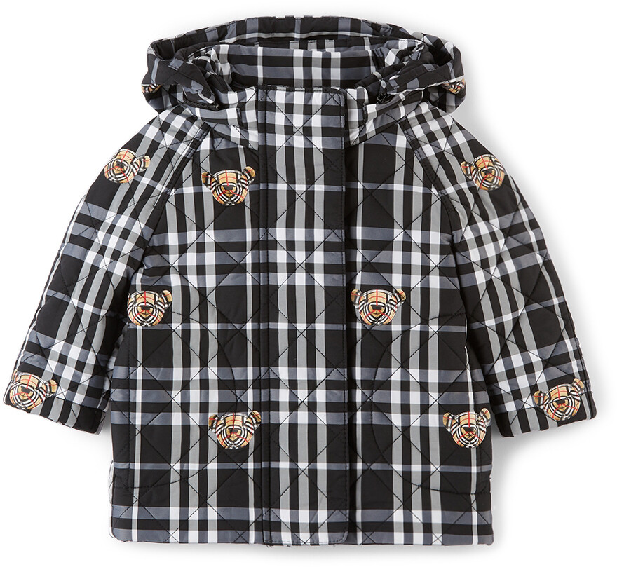 

Черно-белая куртка в клетку с принтом медведя Томаса Baby Baby Burberry