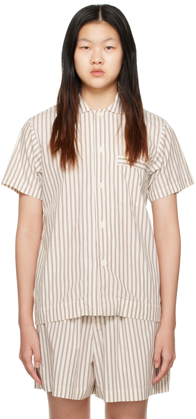 

Off-White и коричневая пижамная рубашка с коротким рукавом Tekla