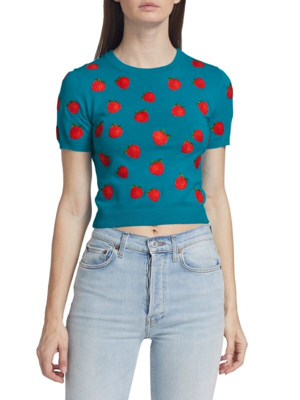 

Укороченный свитер с клубникой и вышивкой ciara Alice + Olivia Blue multi