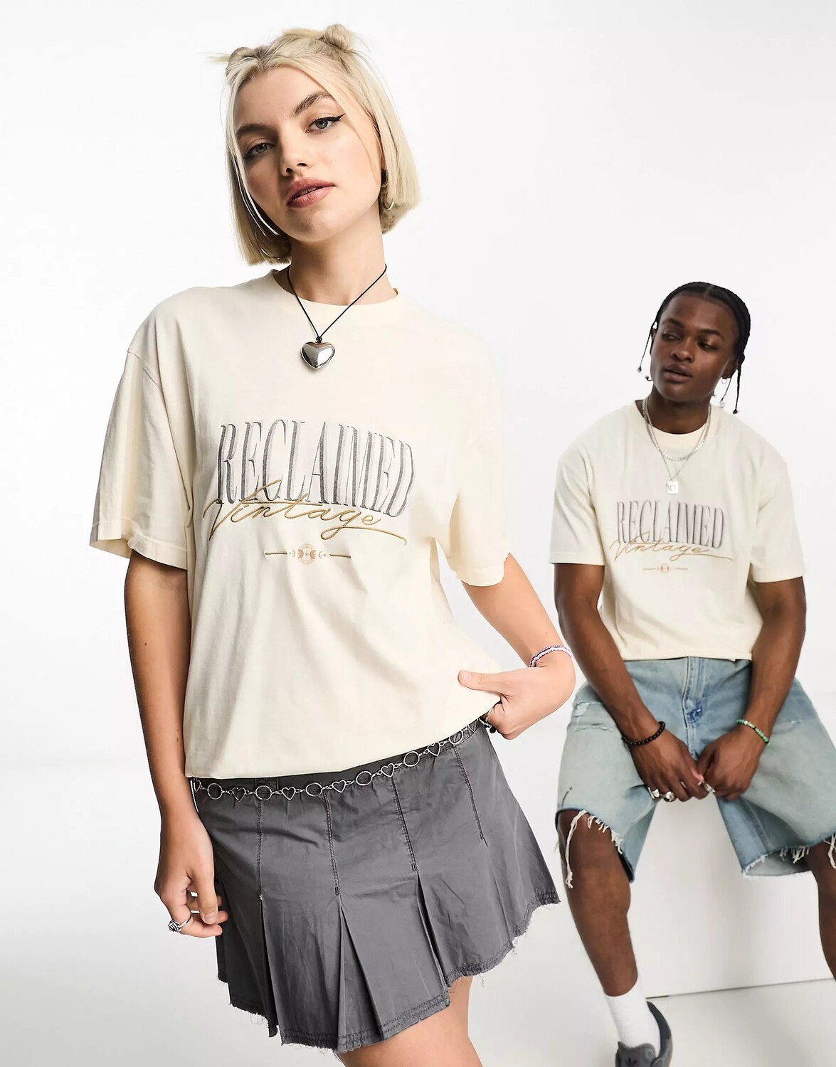 

Футболка Reclaimed Vintage Logo Heritage Tee In Washed Unisex, кремовый, Бежевый