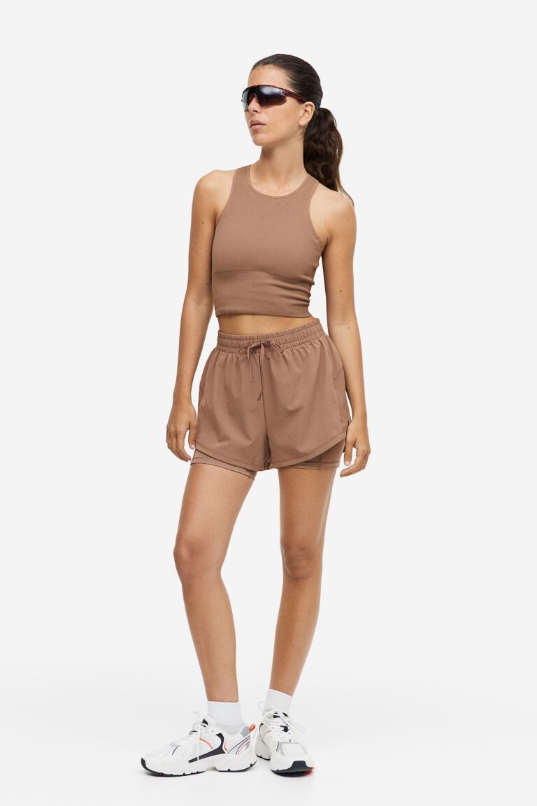 

Двойные шорты для бега DryMove H&M, светло-коричневый