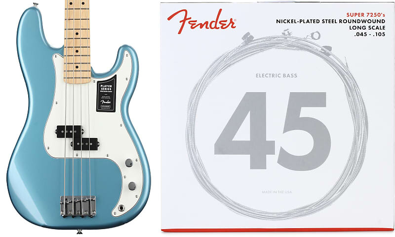 

Fender Player Precision Bass - Tidepool с кленовой накладкой в ​​комплекте со струнами Fender 7250M из никелированной стали с длинной шкалой для бас-гитары - .045-.105 Medium 0149802513=1 0737250406=1