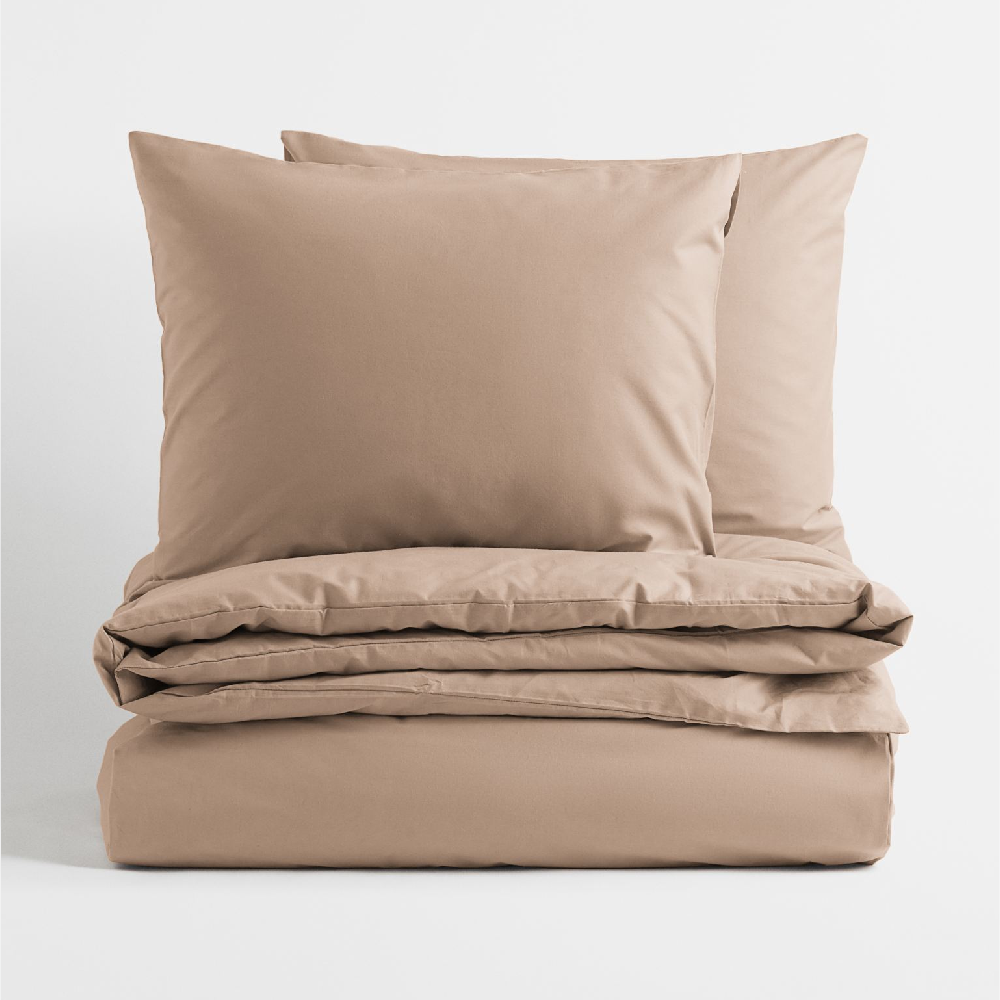 Комплект двуспального постельного белья H&M Home Cotton, темно-бежевый цена и фото