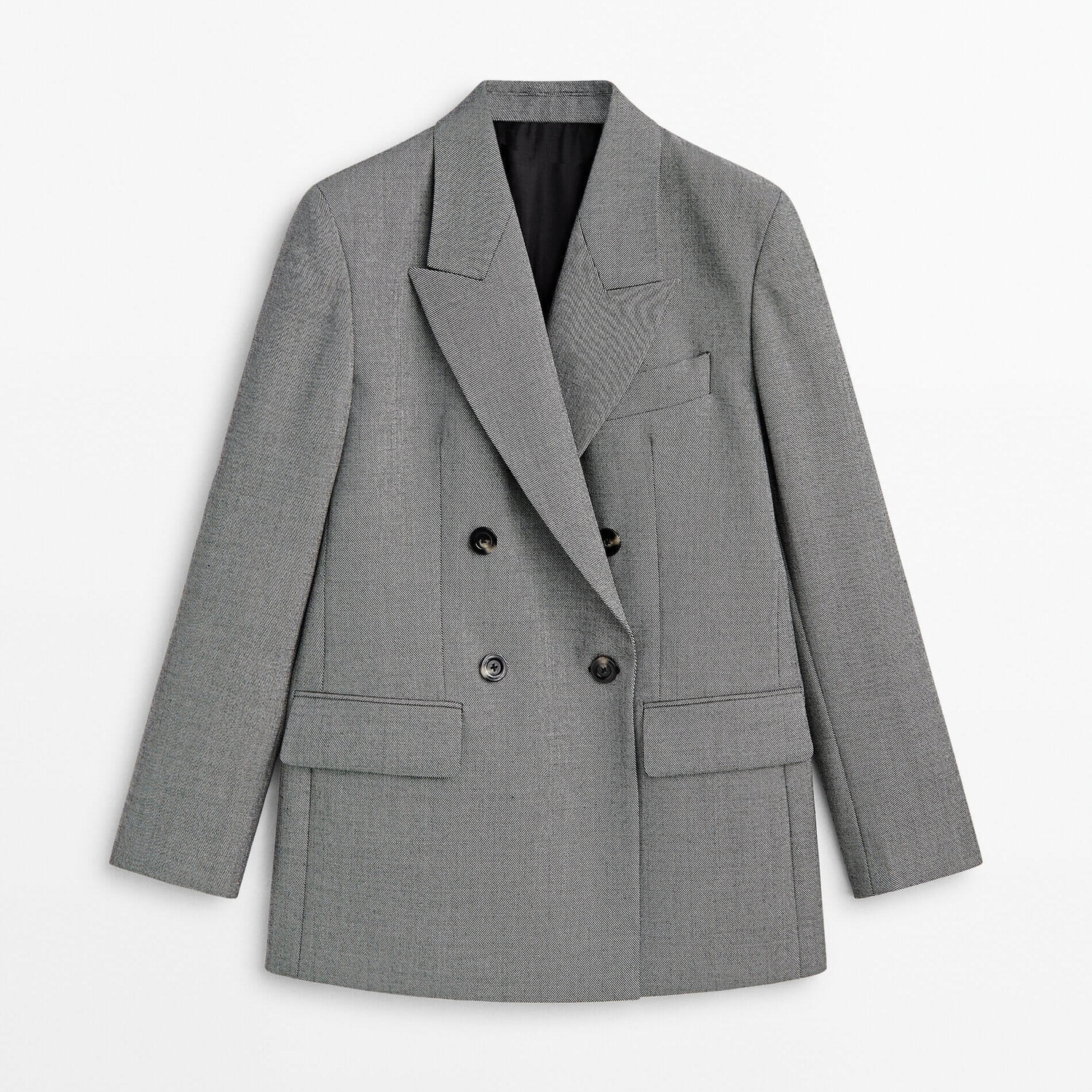 

Пиджак Massimo Dutti Textured Double-Breasted Suit Limited Edition, серый