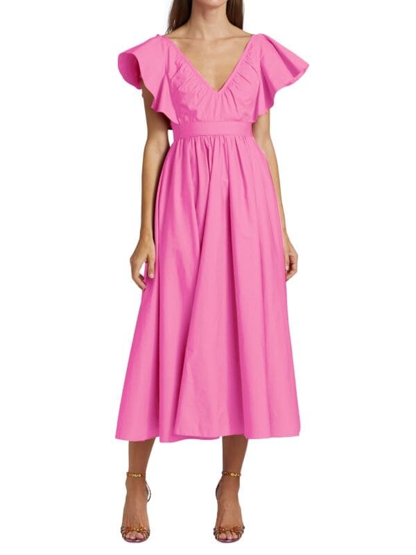 

Платье миди Giambattista Valli с развевающимися рукавами, hibiscus