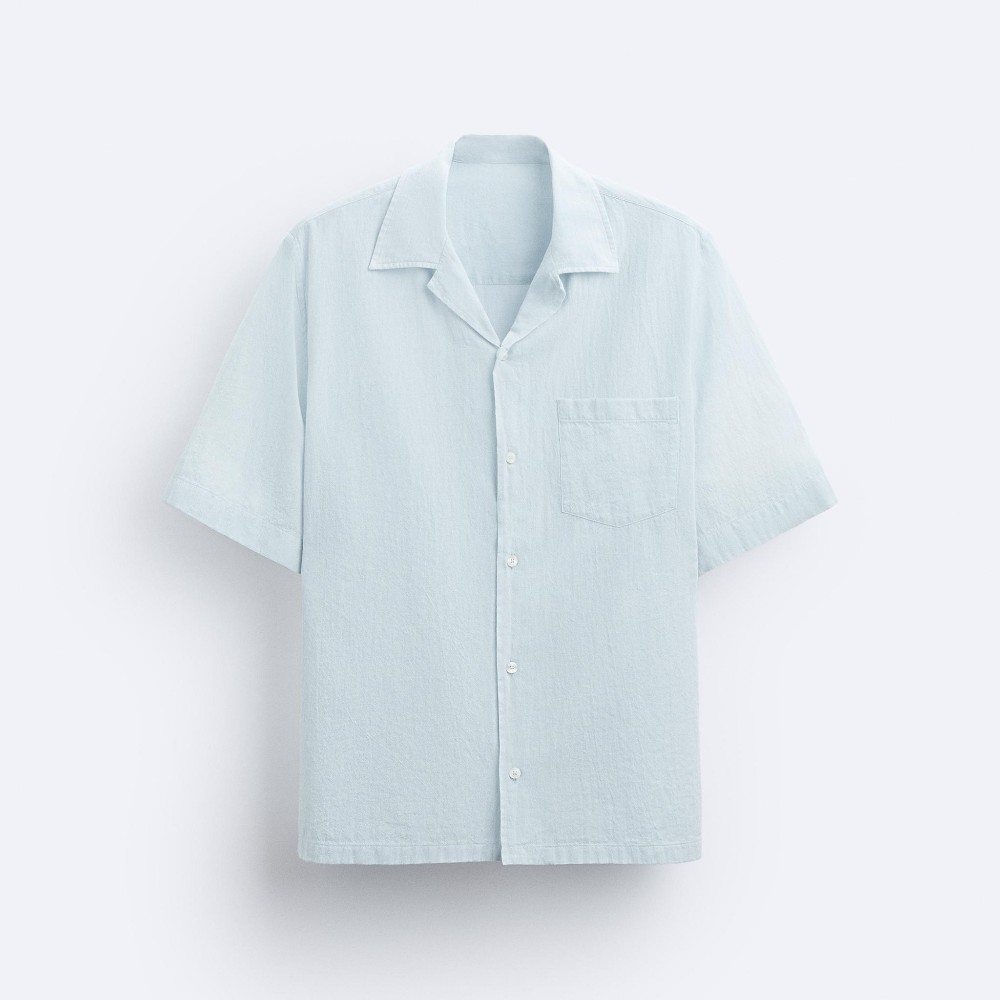 Рубашка Zara Cotton, голубой фактурная рубашка zara белый голубой