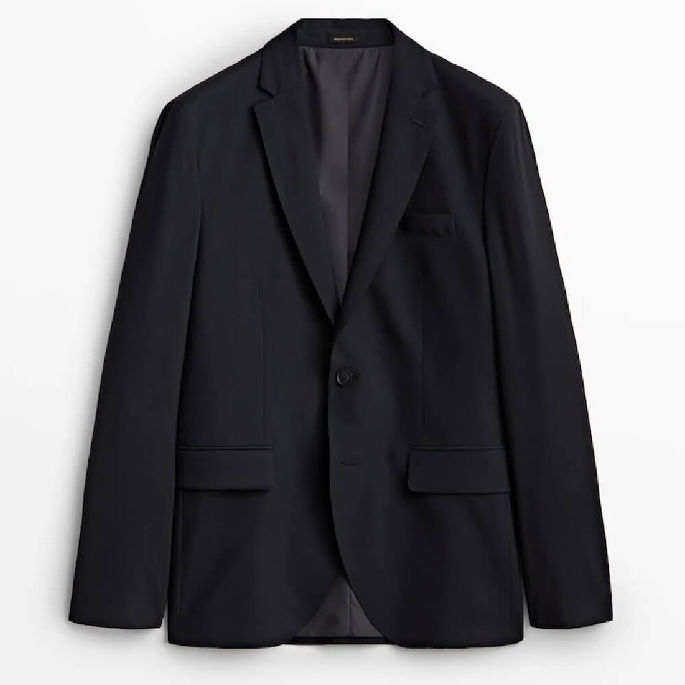 Пиджак Massimo Dutti Slim Fit Wool Suit, темно-синий пиджак massimo dutti lapelless linen blend suit черный