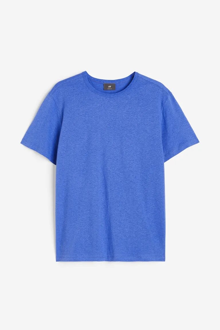 

Футболка H&M Regular Fit Linen-blend, голубой, Синий