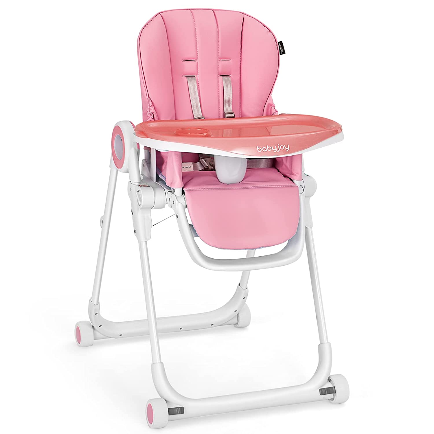 Складной стульчик для кормления с регулируемой спинкой Baby Joy, розовый детский стульчик трансформер для кормления baby joy бежевый